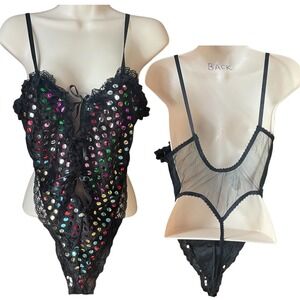 Velvet Lace Trim Medium Bodysuit reflective Colorful Polka Dot‎ Lingerie Teddy